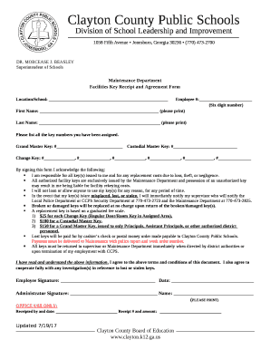 Facilities Key Receipt and Agreement Form