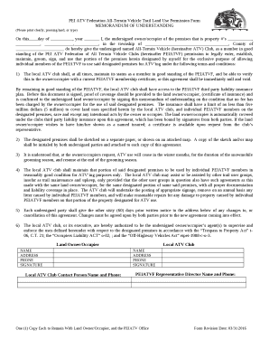 PEI ATV Federation All-Terrain Vehicle Trail Land Use Permission Form