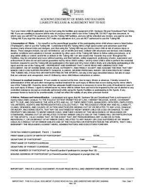 ACKNOWLEDGEMENT OF RISKS AND HAZARDS