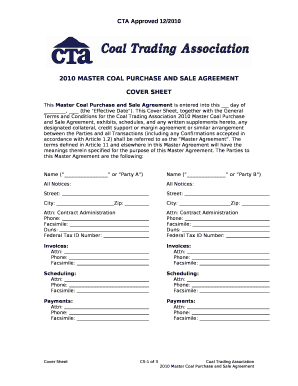 2010 MASTER COAL PURCHASE AND SALE AGREEMENT