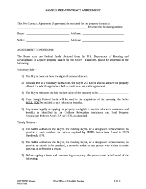 pre contract agreement template