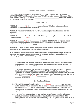 THIS AGREEMENT is entered into and effective as of, 2003 (Effective Date) between the UNIVERSITY OF UTAH (hereinafter referred to as "UTAH"), having an address at 615 Arapeen Drive, Suite 110, Salt Lake City, UT 84108, and