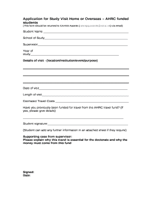 Application for Study Visit Home or Overseas AHRC funded students