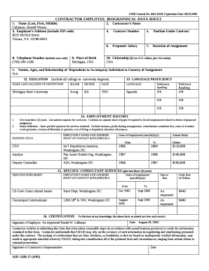 CONTRACTOR EMPLOYEEBIOGRAPHICAL DATA SHEET