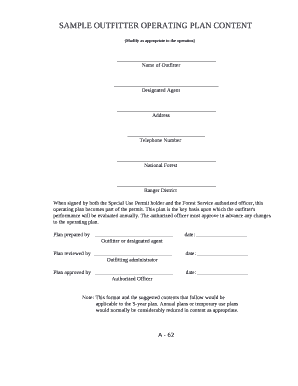 SAMPLE OUTFITTER OPERATING PLAN CONTENT