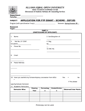 AIOU FYP Grant Application