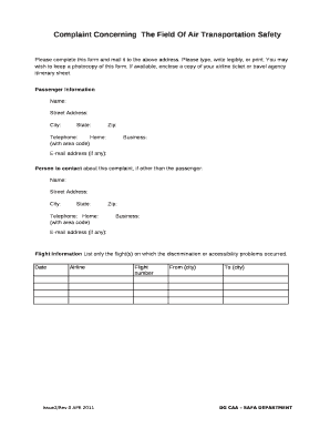 Complaint ConcerningThe Field Of Air Transportation Safety