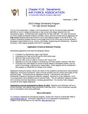 The Air Force Association, Chapter 116 of Sacramento, has for the past six years awarded $20,000 or more in college scholarships to high school and college students from the Sacramento region