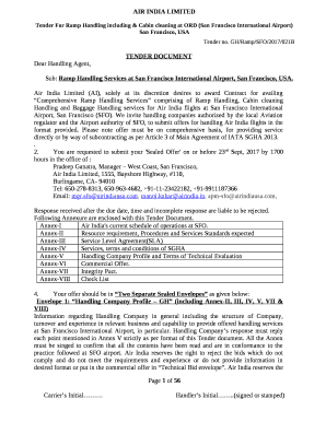 We invite handling companies authorized by the local Aviation regulator and the Airport authority of SFO, to submit offers for handling Air India flights in the format provided