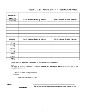 Form 1 (a):FINAL ENTRY - WOMEN/FEMMES