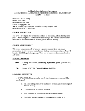 ACCOUNTING 141: ACCOUNTING INFORMATION SYSTEMS DEVELOPMENT