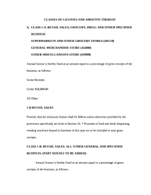 CLASSES OF LICENSES AND AMOUNTS THEREOF
