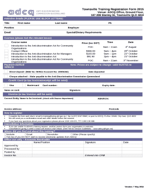 Townsville Training Registration Form 2015