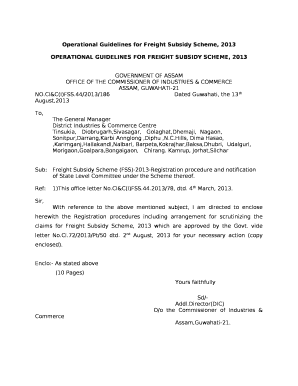 Operational Guidelines for Freight Subsidy Scheme, 2013