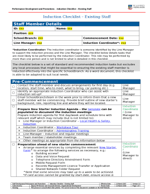 Induction Checklist Existing Staff