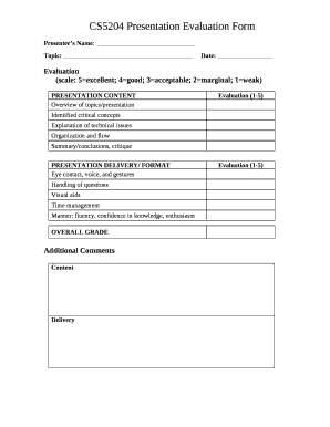 CS5204 Presentation Evaluation Form