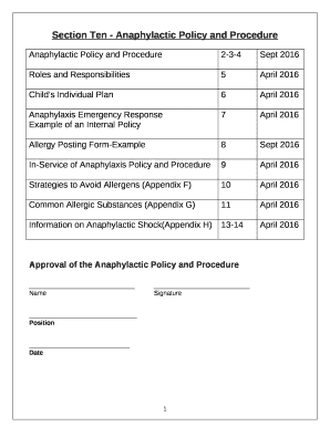 Section Ten - Anaphylactic Policy and Procedure