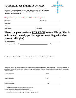 This form is in compliance to the new state law passed 9/1/2016 for childcare