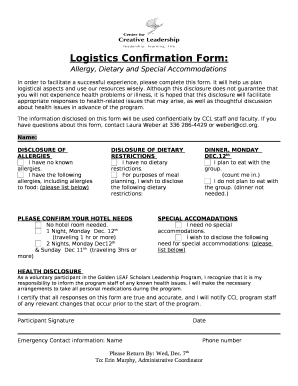 Logistics Confirmation Form: