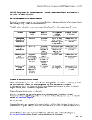 ASE-17: Information for students/parents reviews against decisions on allocation of semesters of state education