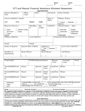 EFT and Manual Financial Assistance Allotment Repayment Agreement