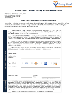 Patient Credit Card or Checking Account Authorization