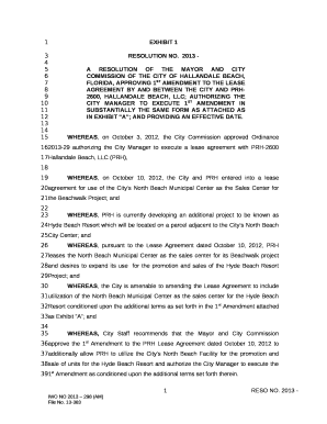 A RESOLUTION OF THE MAYOR AND CITY COMMISSION OF THE CITY OF HALLANDALE BEACH, FLORIDA, approving 1st amendment to the lease agreement by and between the city and PRH-2600, HALLANDALE BEACH, LLC; authorizing the City Manager to execute 1st
