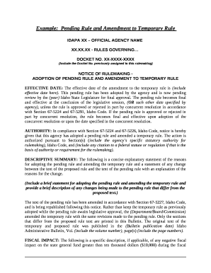 Example:Pending Rule and Amendment to Temporary Rule