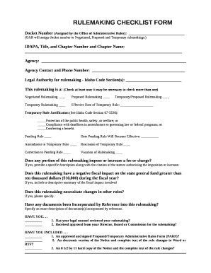 Rulemaking Checklist RULEMAKING CHECKLIST FORM