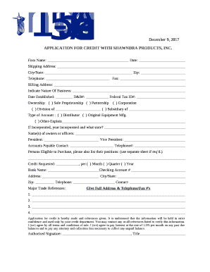 APPLICATION FOR CREDIT WITH SHAWNDRA PRODUCTS, INC