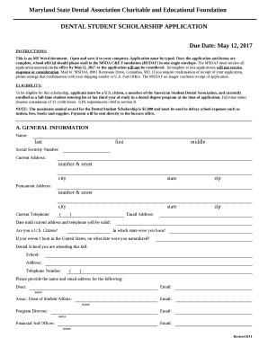 DENTAL STUDENT SCHOLARSHIP APPLICATION