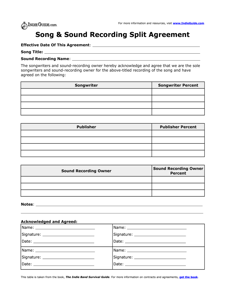 Song Split Agreement - Fill Online, Printable, Fillable, Blank Inside songwriter agreement template
