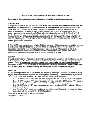 Fillable Online Little League rules and regulations apply unless ...