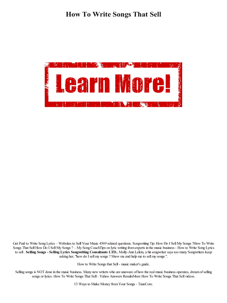 Fillable Online How To Write Songs That Sell Fax Email Print pdfFiller