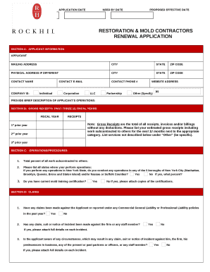 RESTORATION & MOLD CONTRACTORSRENEWAL APPLICATION