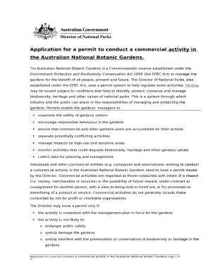 Application for a permit to conduct a commercial activity in the Australian National Botanic Gardens