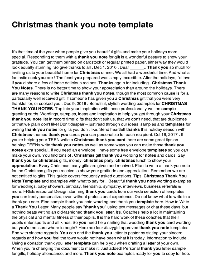 Fillable Online Christmas thank you note template Fax Email Print ...