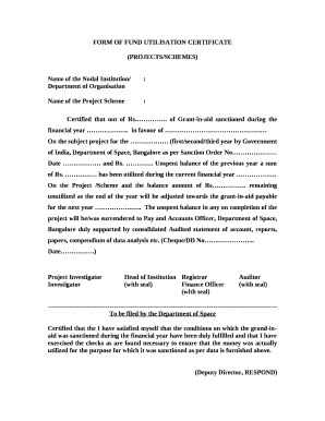 FORM OF FUND UTILISATION CERTIFICATE