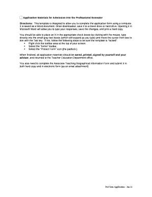 Application Materials for Admission Into the Professional Semester