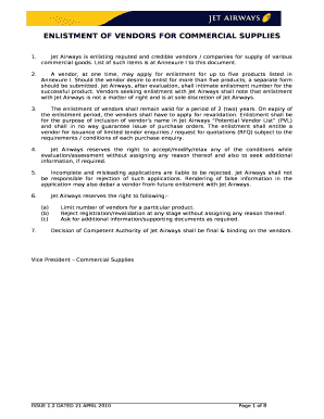 ENLISTMENT OF VENDORS FOR COMMERCIAL SUPPLIES