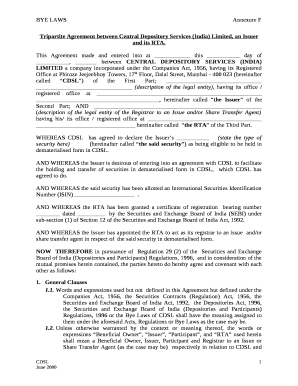 Tripartite Agreement between Central Depository Services (India) Limited, an Issuer and its RTA