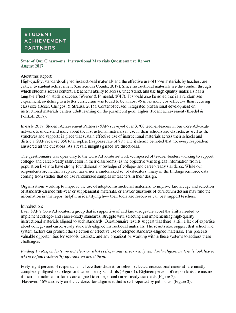 Fillable Online State of Our Classrooms Instructional Materials