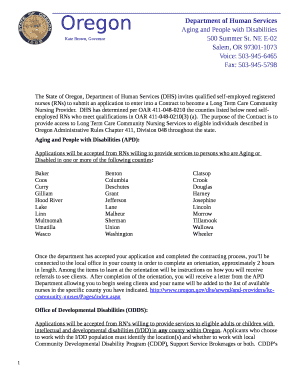 The State of Oregon, Department of Human Services (DHS) invites qualified self-employed registered nurses (RNs) to submit an application to enter into a Contract to become a Long Term Care Community Nursing Provider