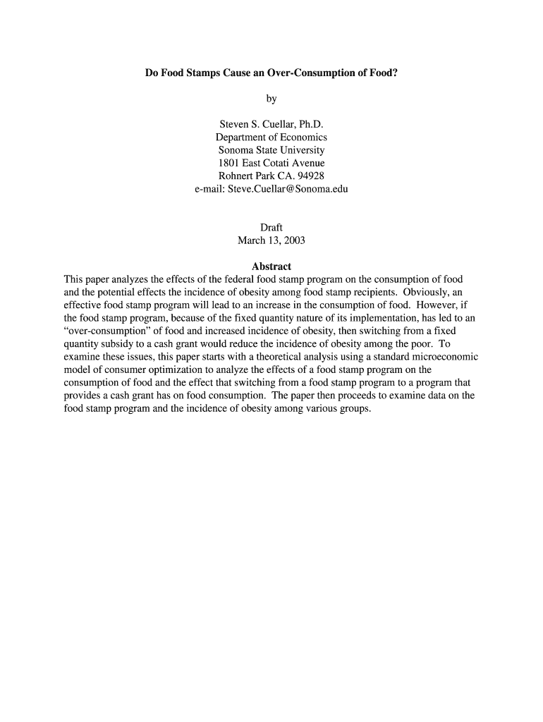 Fillable Online Do Food Stamps Cause an OverConsumption of Food Fax