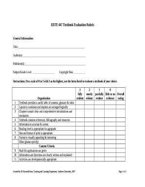 EDTE 447 Textbook Evaluation Rubric