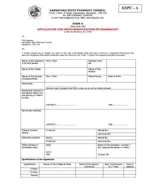 Karnataka Pharmacist Registration Form