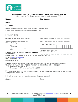 Payment for: DAA APD Application Fee - Initial Application ($50