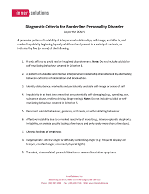 Fillable Online Diagnostic Criteria for Borderline Personality Disorder ...