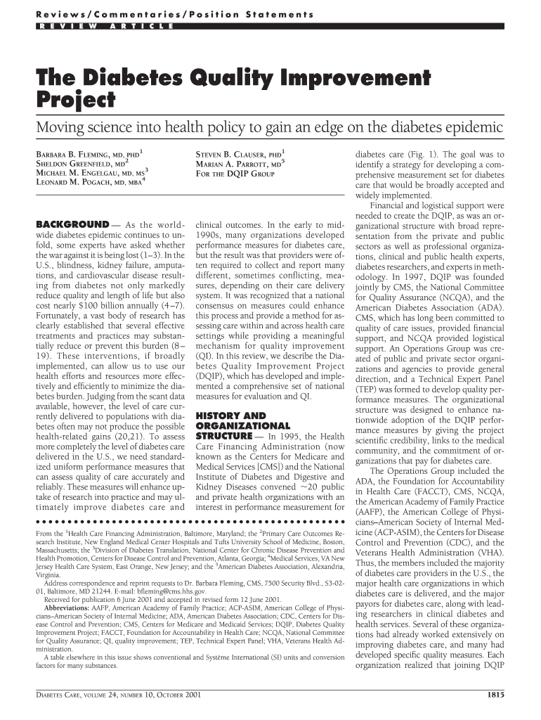 Fillable Online The Diabetes Quality Improvement Fax Email Print