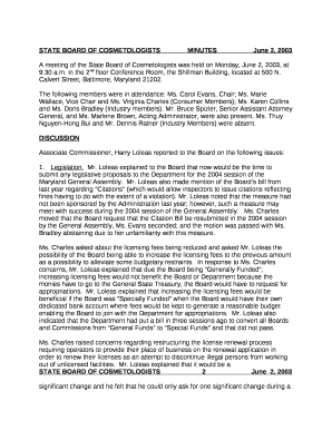 STATE BOARD OF COSMETOLOGISTSMINUTESJune 2, 2003